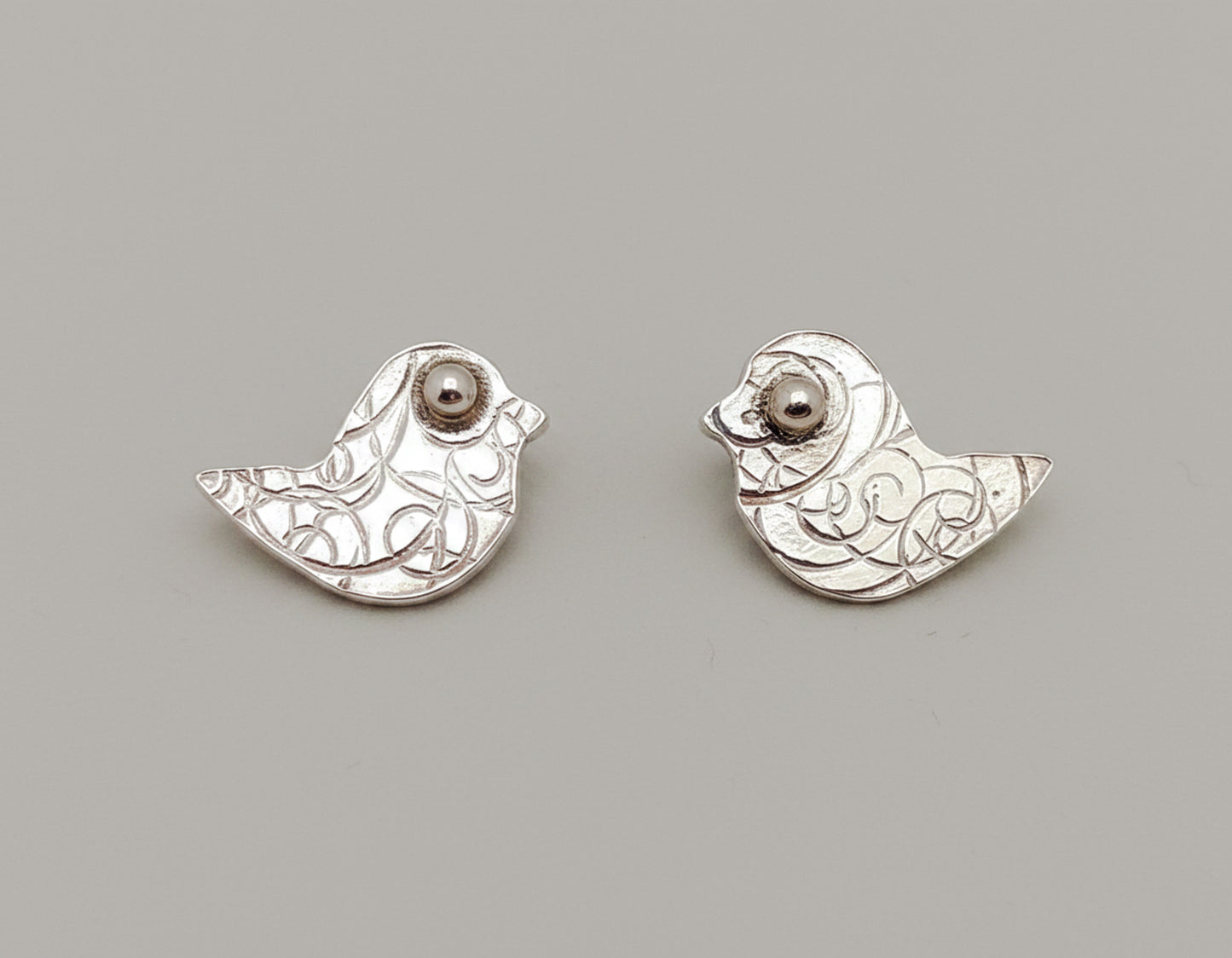 Handcrafted Sterling Silver Bird Post Earrings 14kt Eyes
