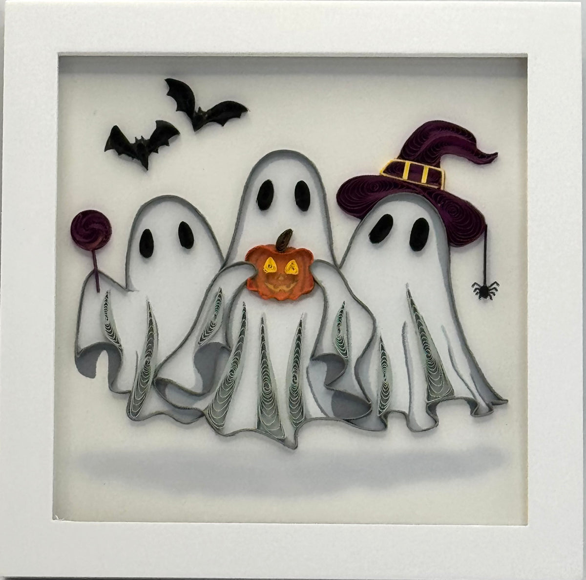 Framed Quilled Trio of Ghosts – 6" x 6"