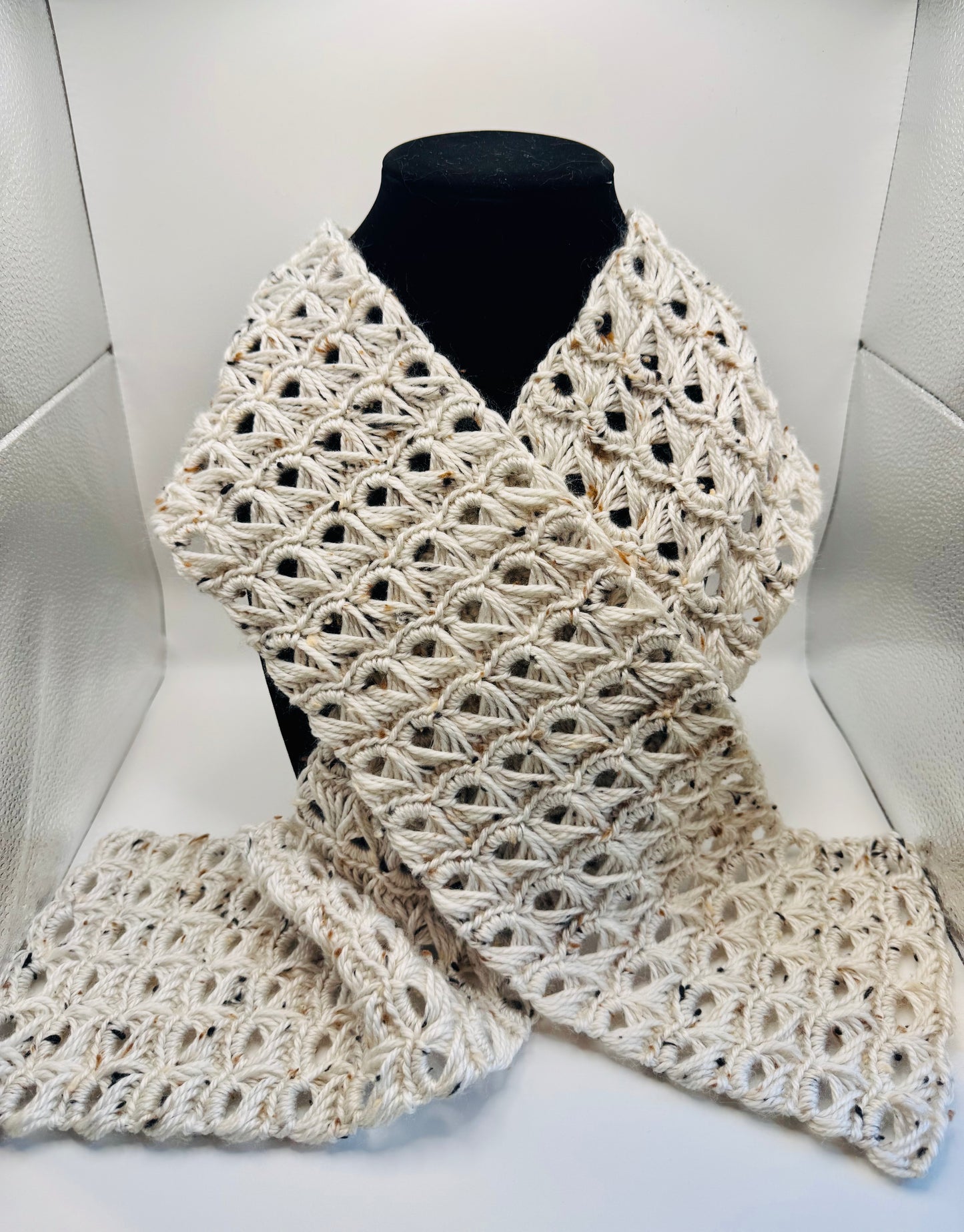 Handmade Broomstick Lace Scarf-Tweed