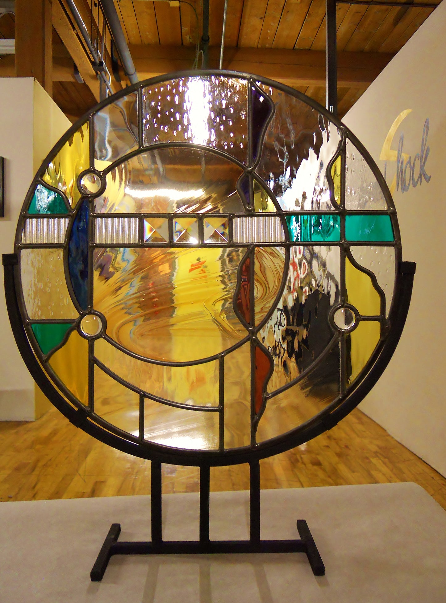 Fused Glass Geo Circles with Wrought Iron Stand