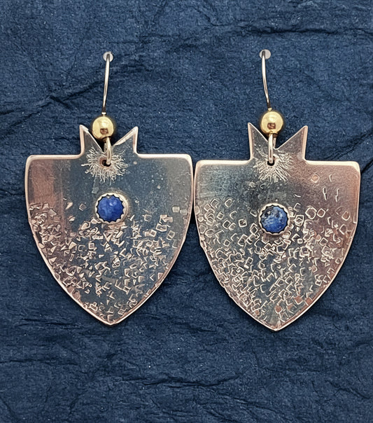 Handcrafted Lapis Sterling Silver Shield Earrings Gold Filled Balls