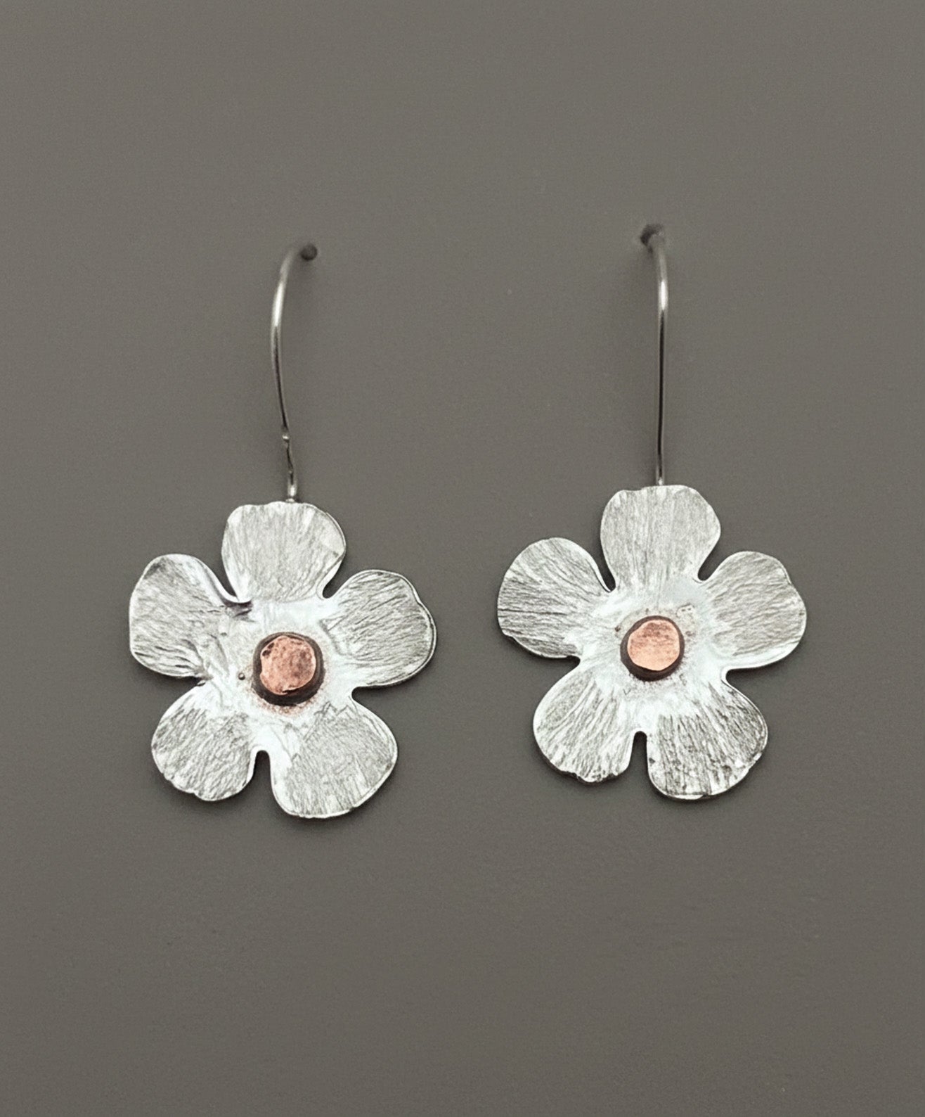 Handcrafted Sterling Silver Centers Flower Earrings with Gold Filled Centers