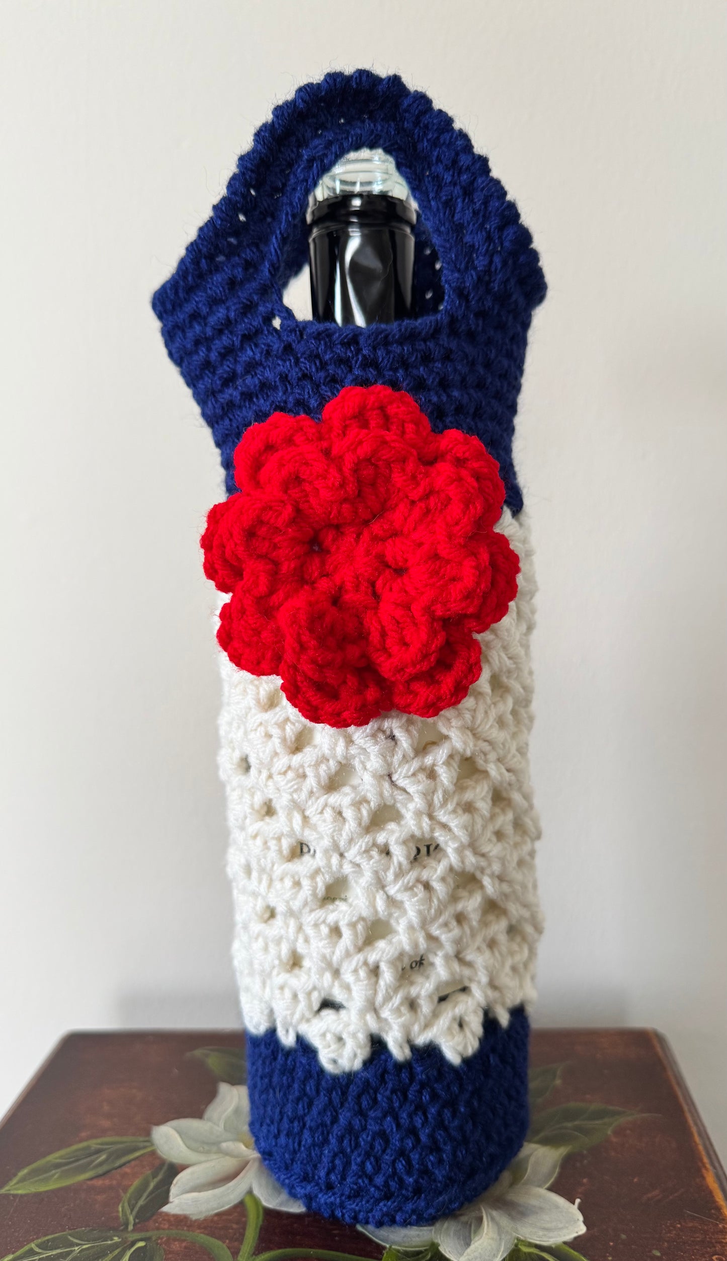 Crochet Wine Tote - Patriotic