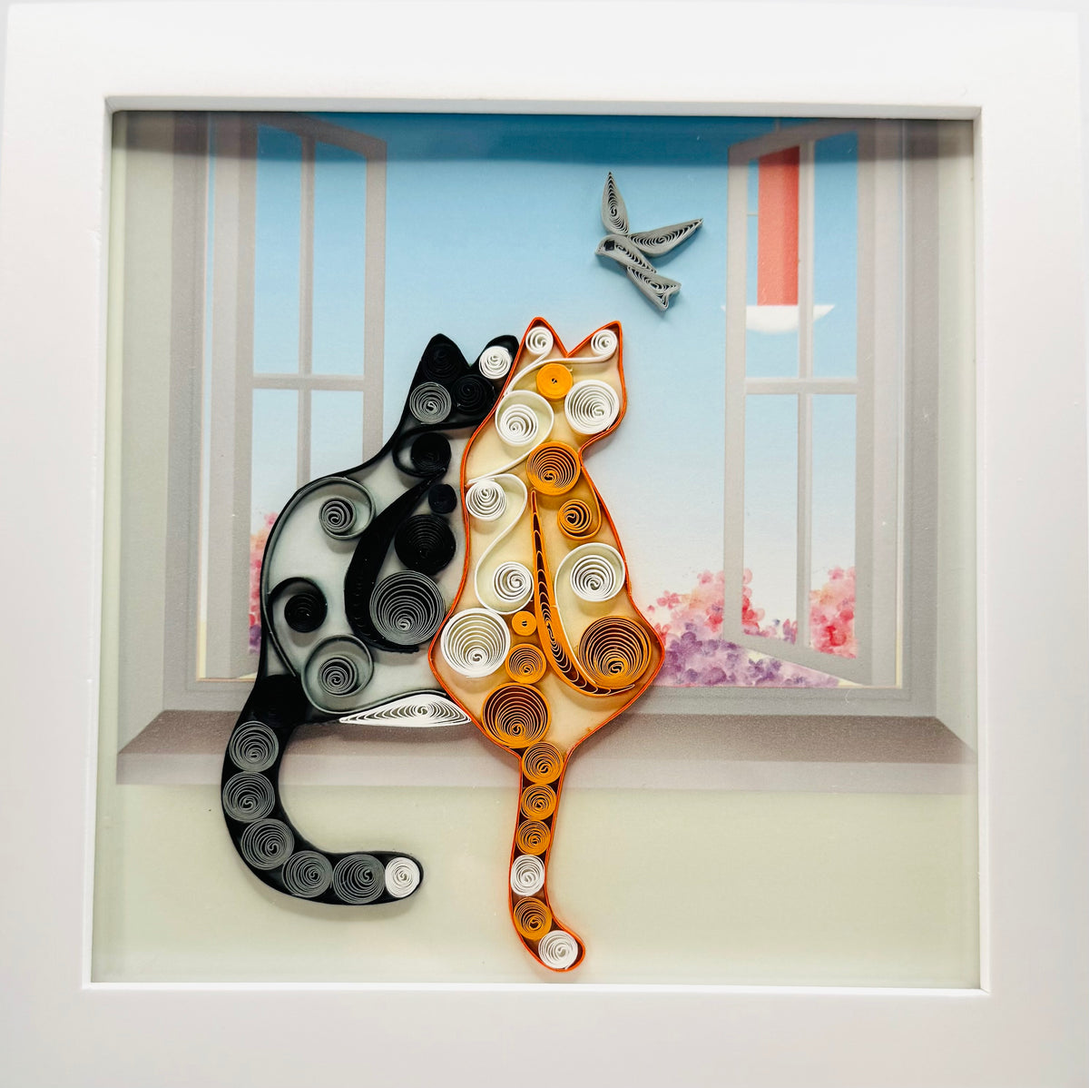 Framed Quilled Two Cats – 6" x 6"