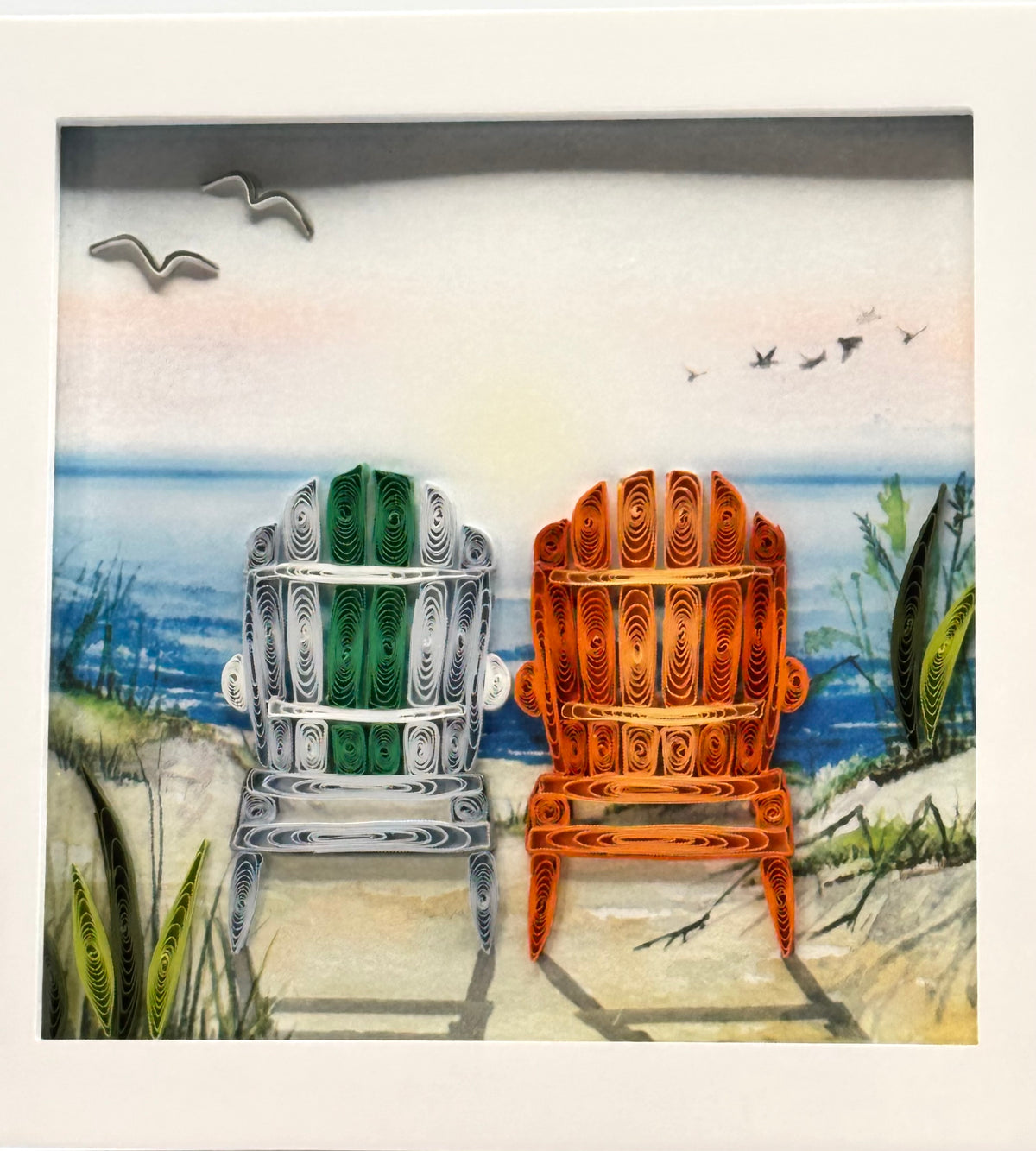 Framed Quilled Beach Chairs - 6"x6" Framed