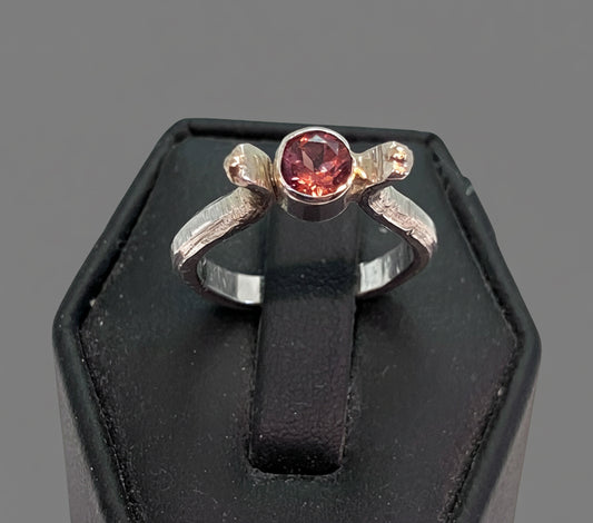 Handcrafted Pink Tourmaline, Sterling Silver, 14kt Accent ring Size 6.5