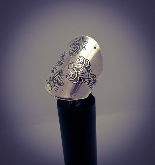 Handcrafted Sterling Silver "Henna" Saddle Ring
