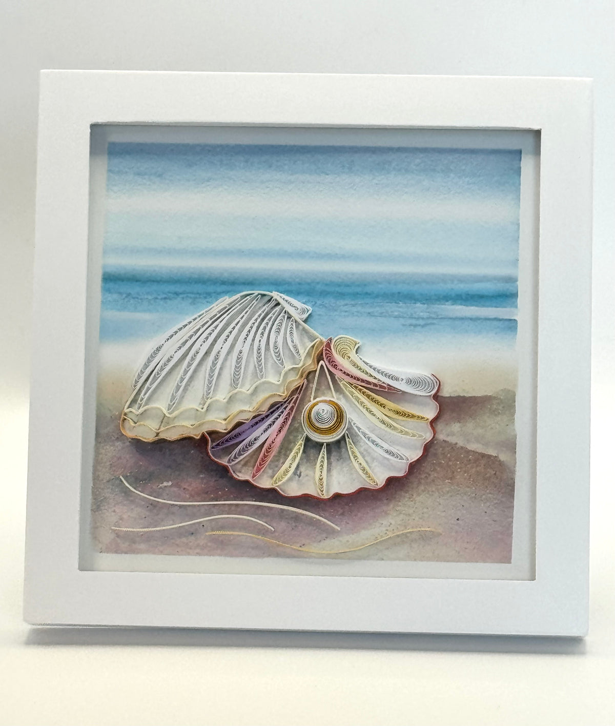 Framed Quilled Seashell and Pearl 6"x6"